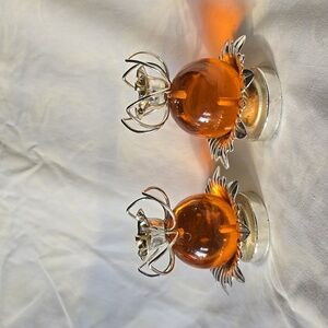 Vintage mid-century atomic orange lucite candle holders 60s 70s